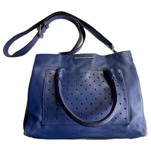 Marc by Marc Jacobs Know When to Fold Em Blue Leather Perforated Satchel